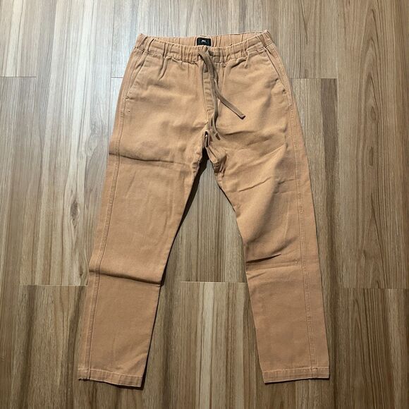 Obey Men's Pants Brown Chino Elastic Waist Pull On Drawstring Slim Tapered Sz M - Picture 1 of 10